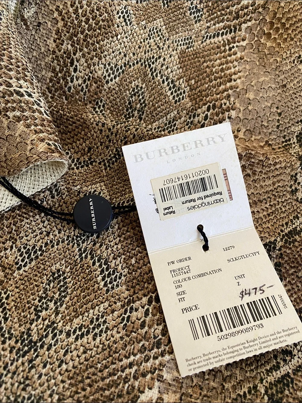 Burberry Linen Silk Snake Logo Scarf NWT Made in Italy 🇮🇹
